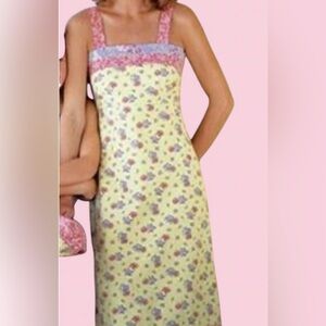 Hanna Andersson Floral Patchwork Sundress Green Pink Purple Cotton Womens Size 4